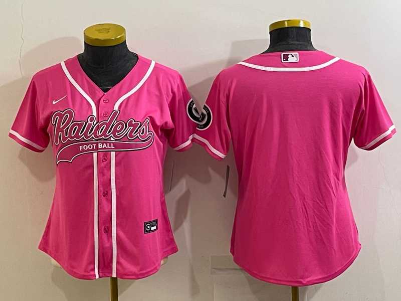 Womens Las Vegas Raiders Blank Pink With Patch Cool Base Stitched Baseball Jersey